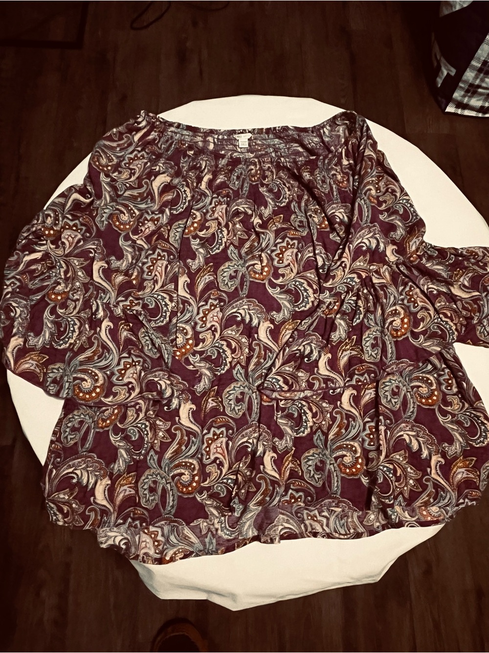 Cato Women’s Plus Size 22/24W Burgundy Paisley Bell Sleeve Boho Blouse
